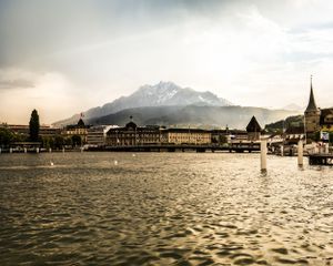 Lucerne, Switzerland with lake and mountain