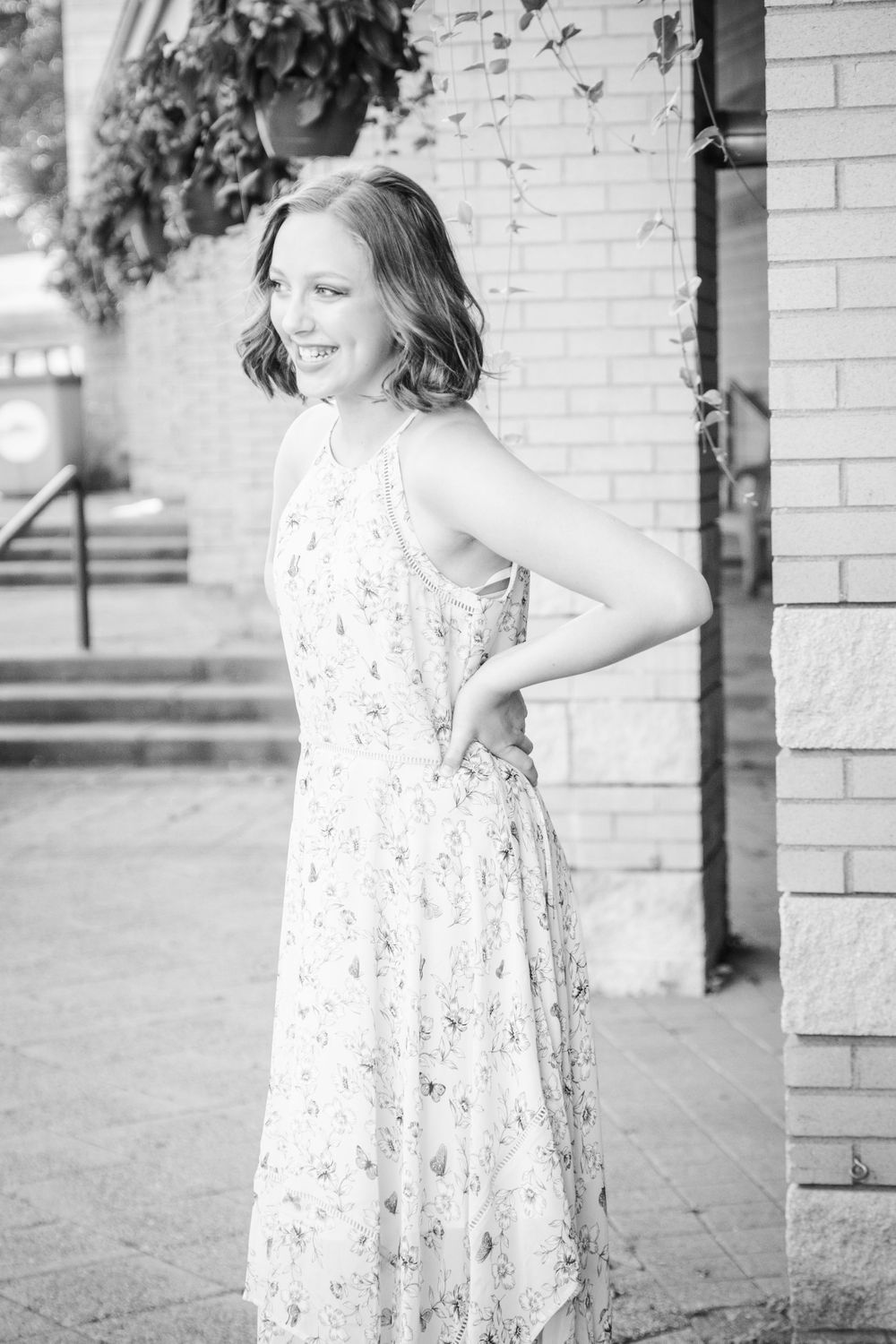 girl looking to side in dress