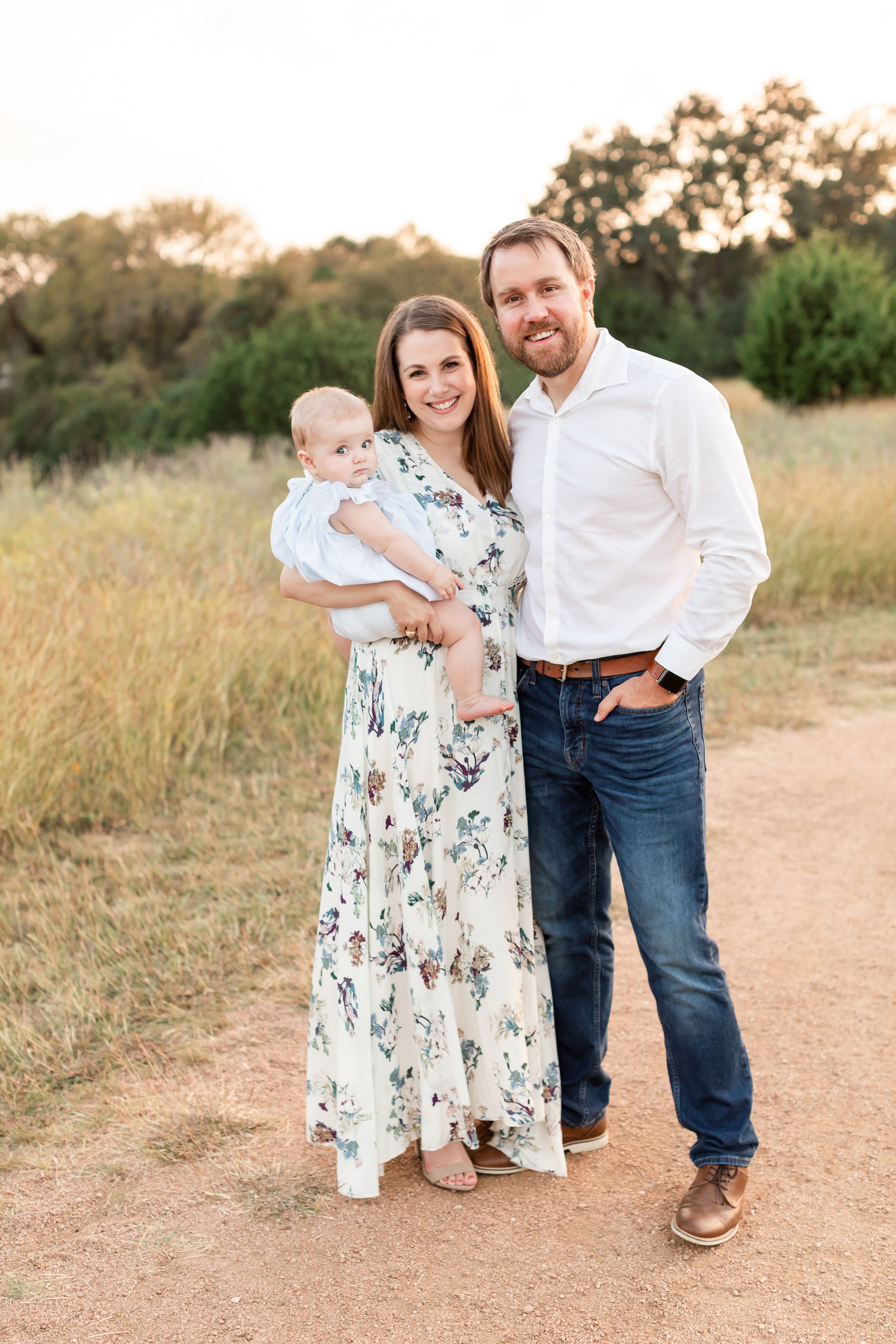 Husband and wife family photos with baby in Austin, Texas