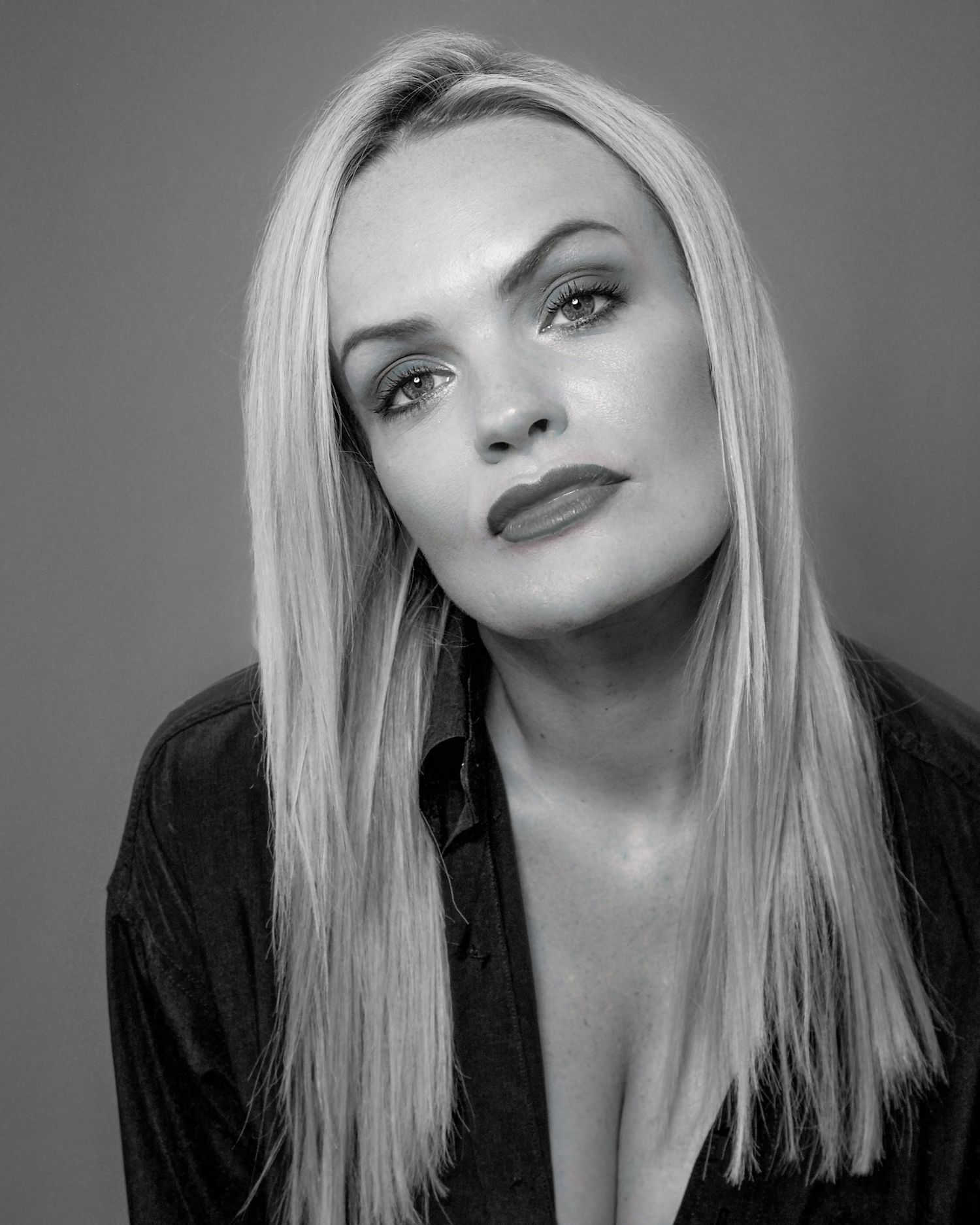 Black and White portrait of a female with long blonde hair