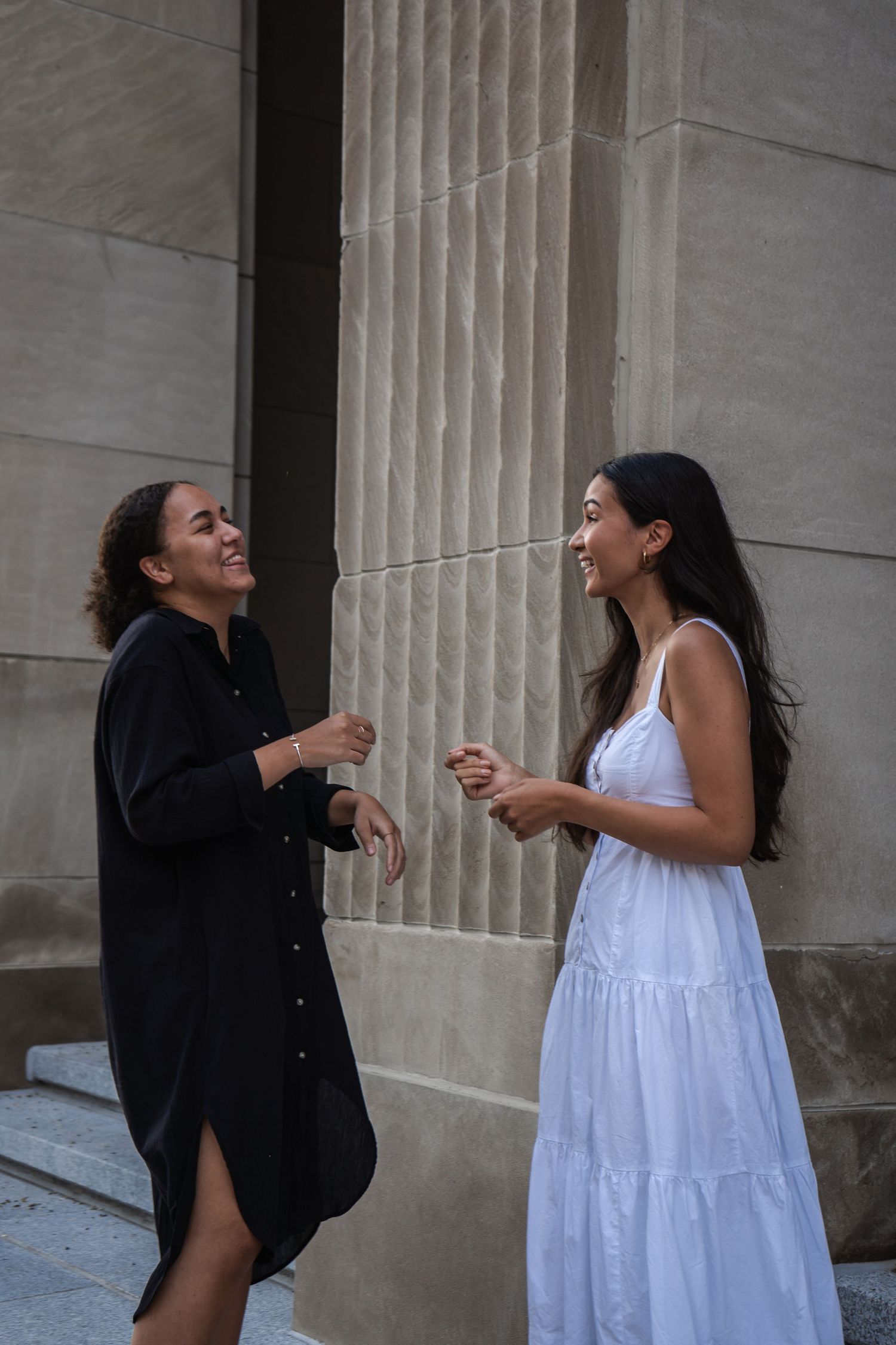 Two girls laughing