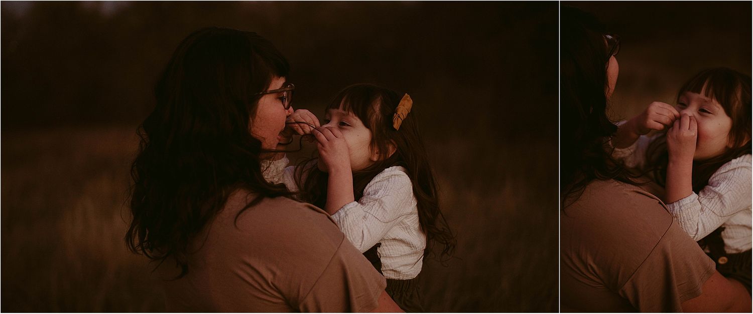 Artistic lifestyle portraits captured in deep warm tones during golden hour.