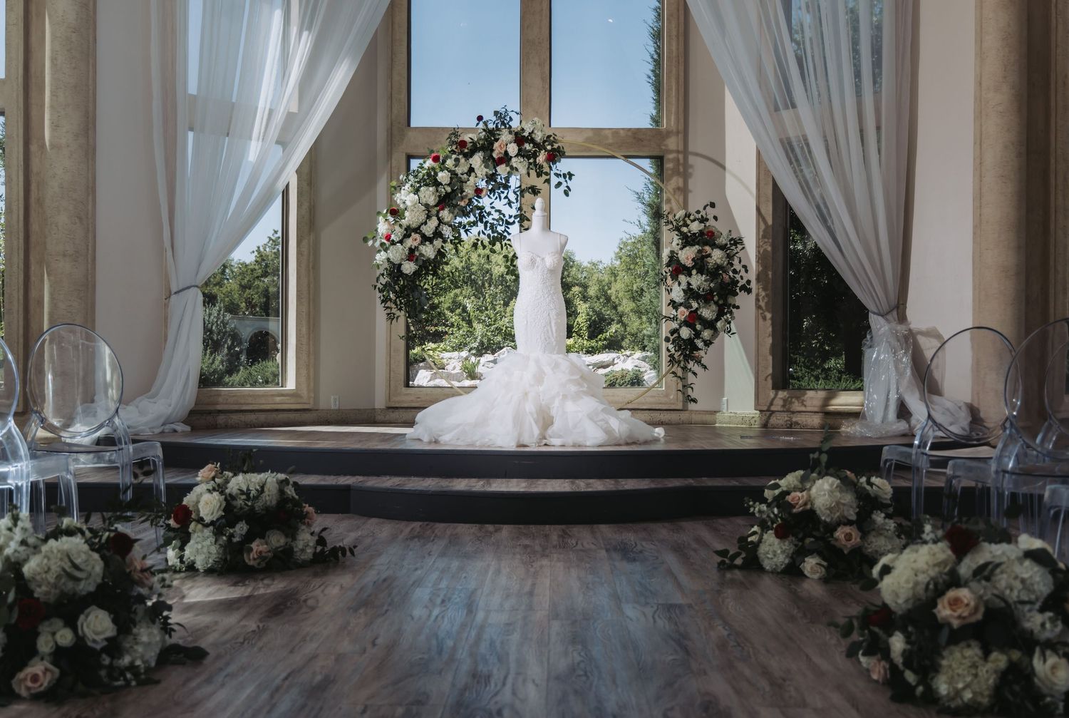 bridal gown staged on the alter
