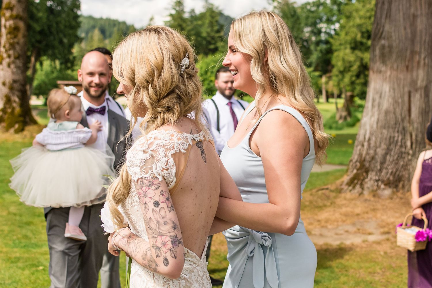 Bride coming down the aisle during the ceremony at Hope Golf Course. Photo taken by Kari Mills Photography in Hope, B.C.