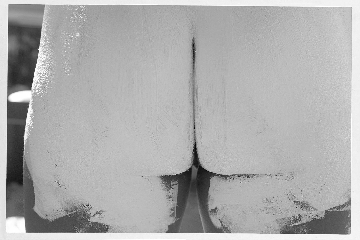 Close-up black and white photograph of smooth white sculptural forms.
