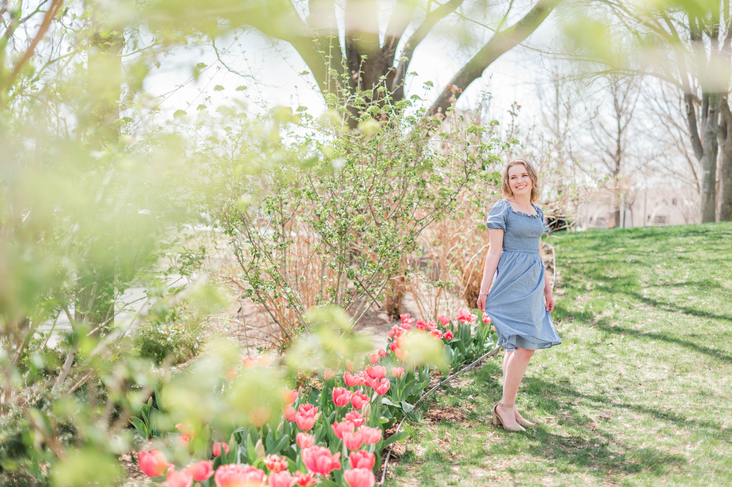 College senior girl spring time session at Myriad Gardens in Downtown Oklahoma city.