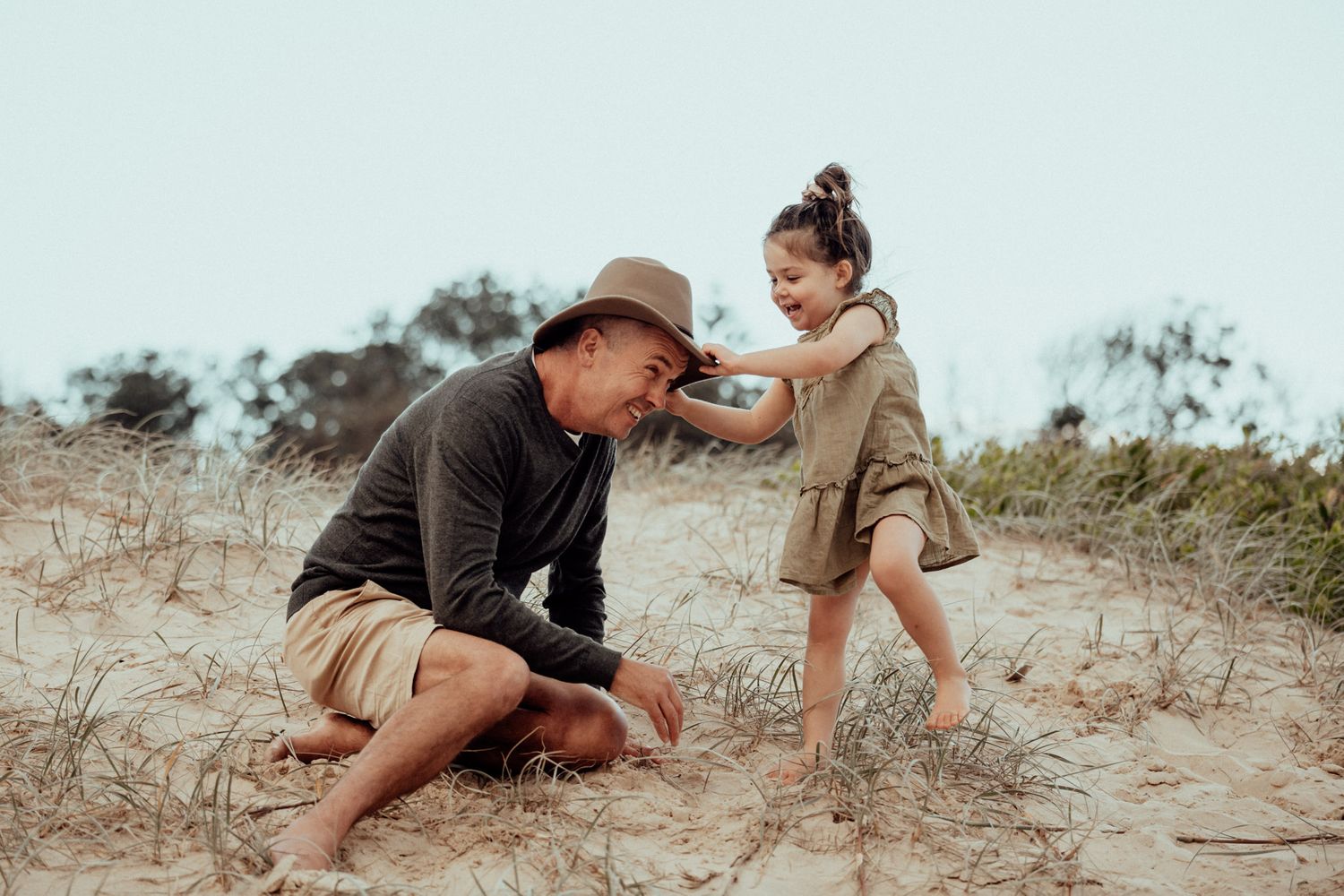 Family photo of Dad and Daughter on beach in Port Macquarie