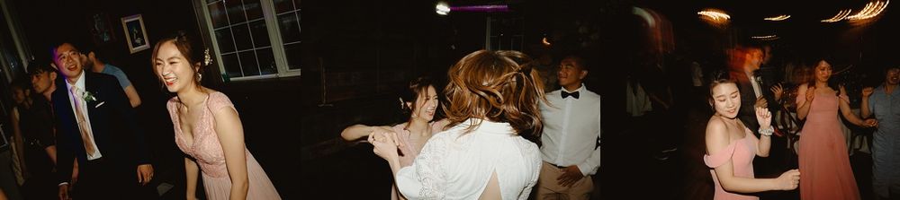 Silhouetted dance movements captured in low light during an intimate celebration.