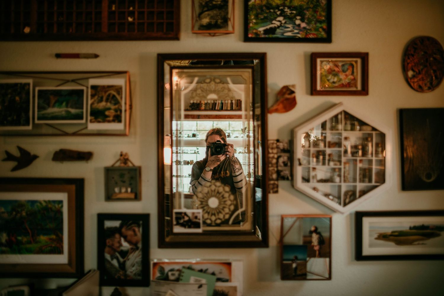 kimberly self portrait in mirror at home birth queer family portrait brand birth photography portland oregon