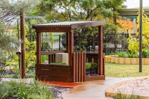 Perth photography crafted wooden hut for Schools nature playground