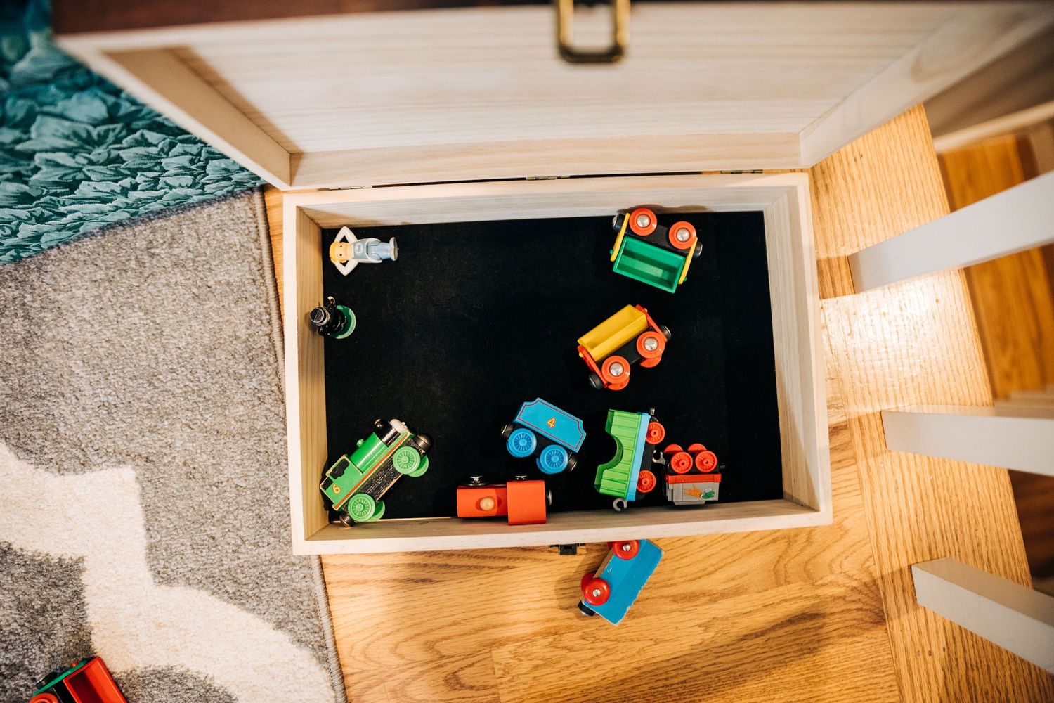 Toy Trains in a wooden box