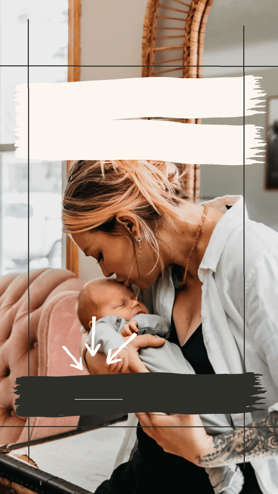 Text reading "Bump to Birthday Baby Photo Guide" sits over a photo of a mother & newborn. Link contains newborn photography tips.