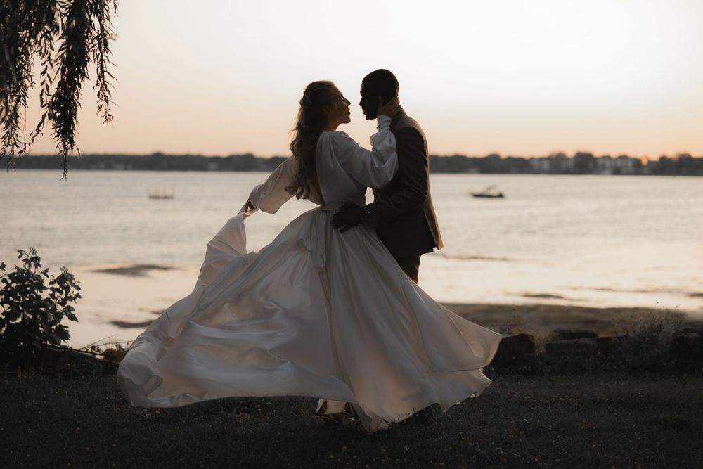 Tuscany inspired wedding by the water bride and groom portrait
