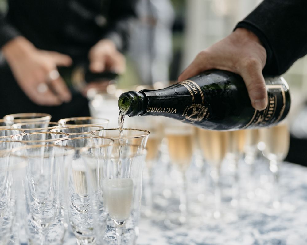 Fancy elegant wedding reception outdoor champagne tour