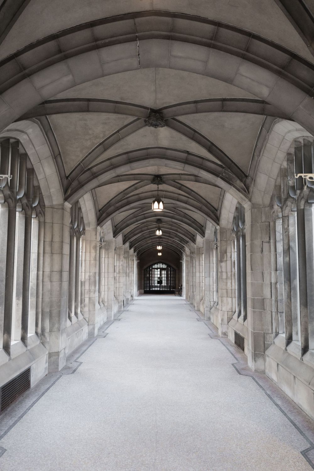 Garden corridor at Knox College in Toronto photographed during an engagement shoot