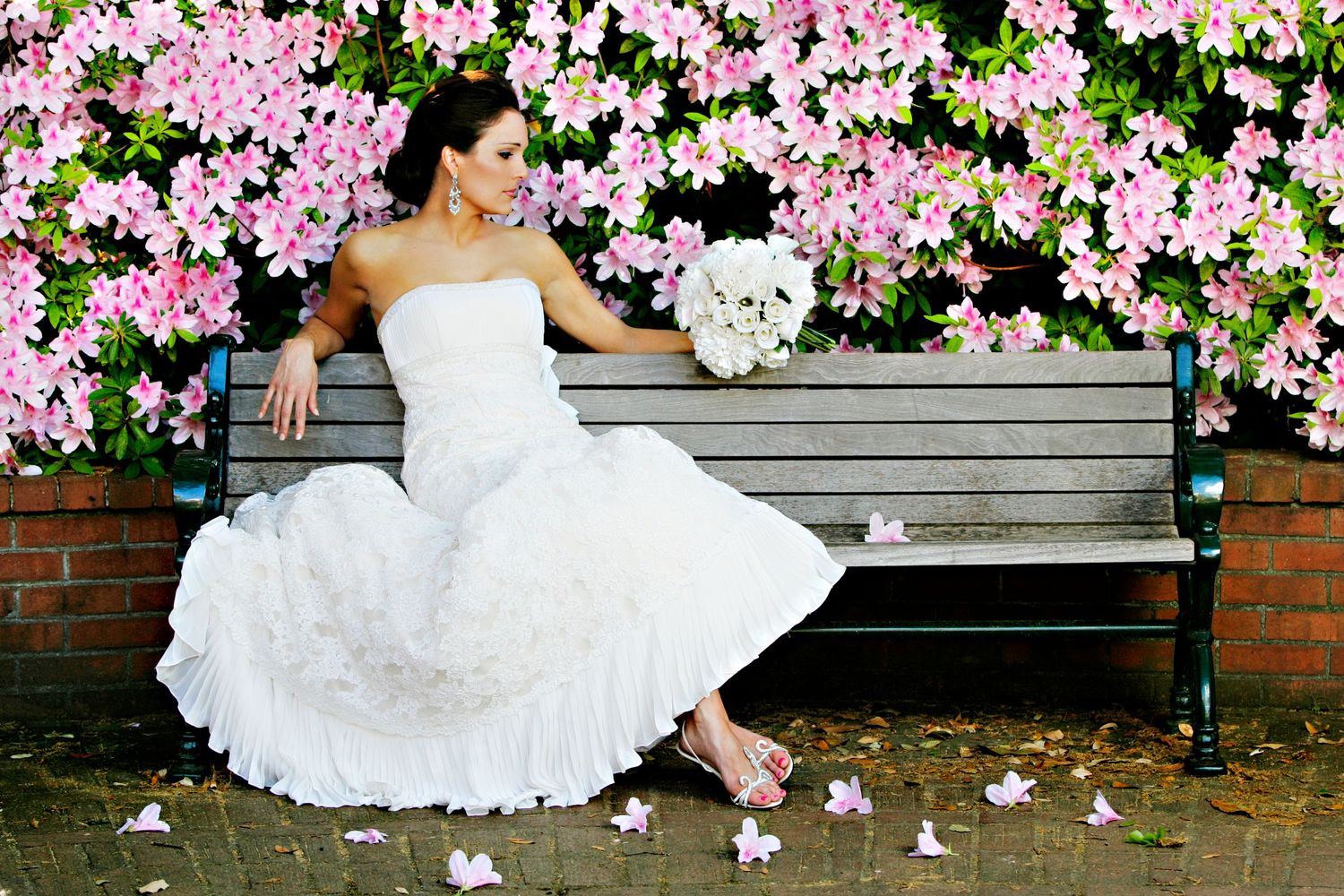 A Bridal portrait on the University of South Carolina Horseshoe by Columbia, SC, Wedding Photographer Jeff Blake