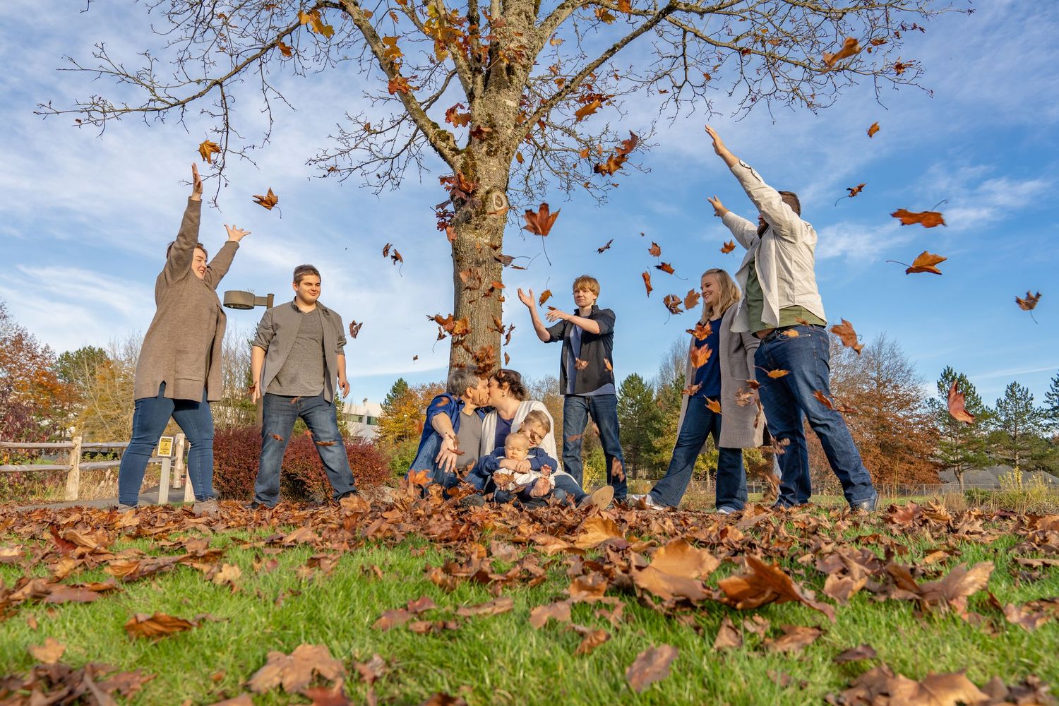 Family portrait with fall leaves - Family photography