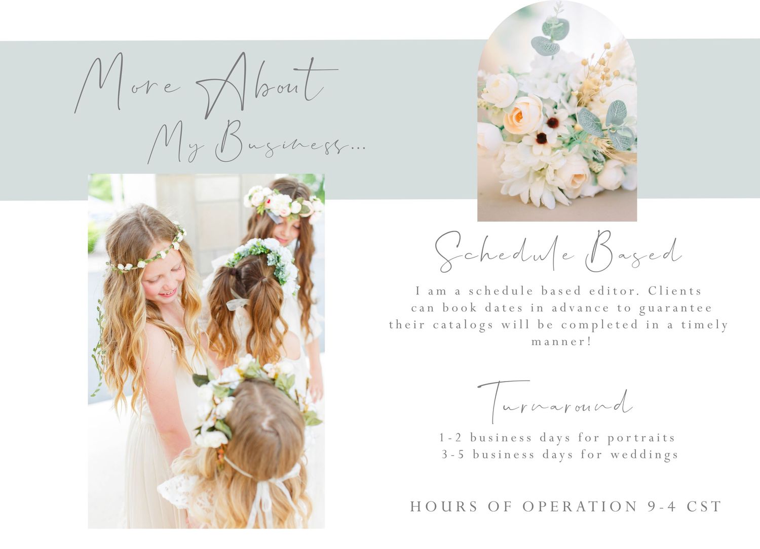 Wedding photography business branding template with floral design elements and elegant typography.