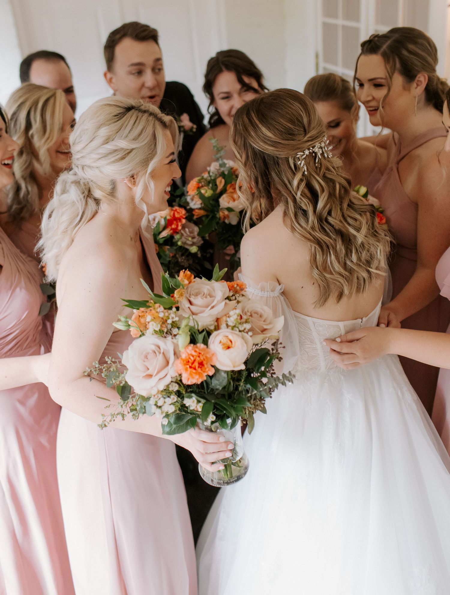 Bridal party pink coastal Florida club wedding modern romance photographer