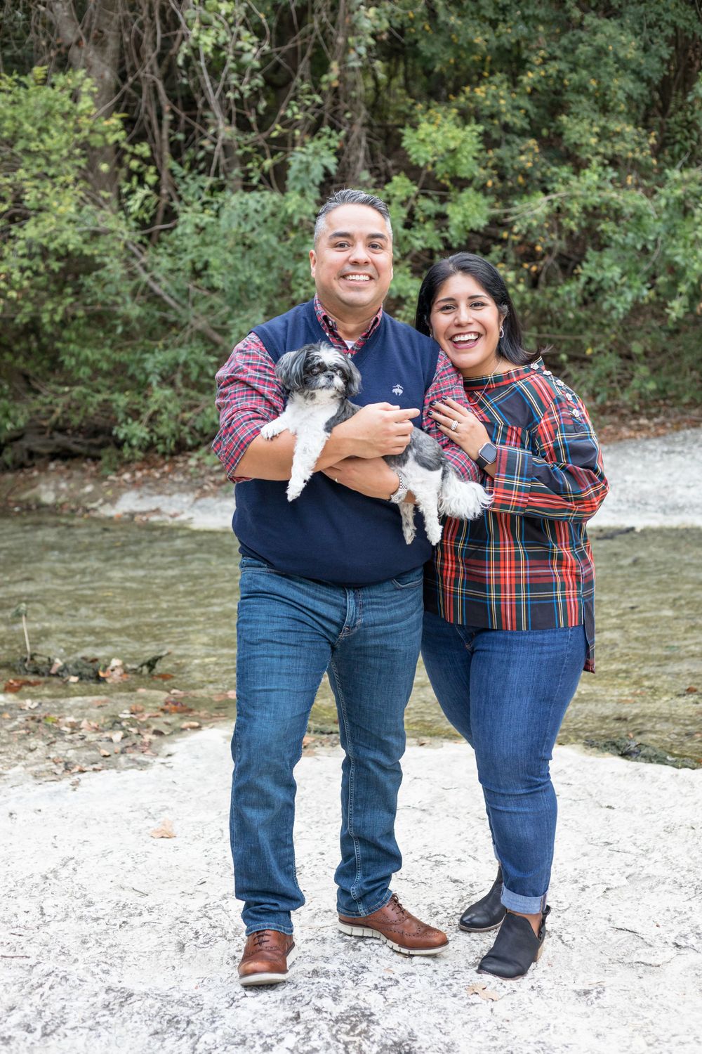 Family portrait with small dog in Pflugerville, Texas