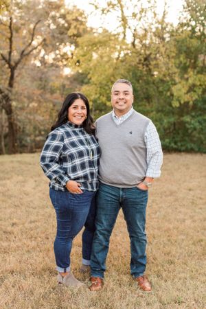 Fall family photo of young couple in Austin Texas
