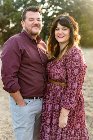 Backlit couple in a wooded area in Austin, Texas