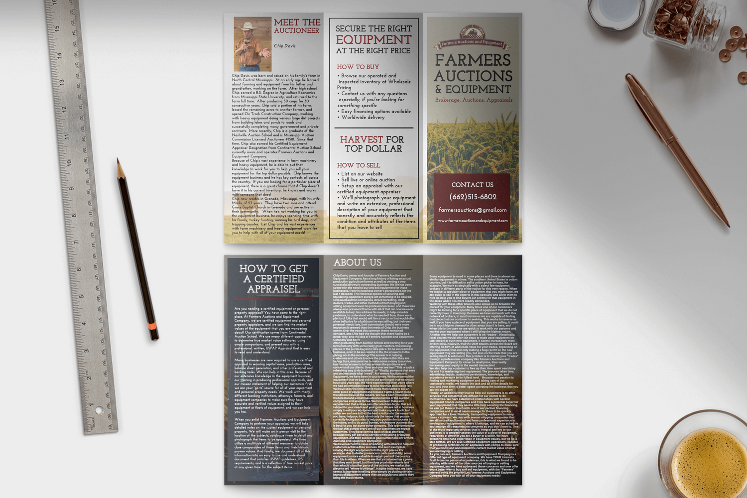 Printed documents and articles laid out on a white surface with a pencil and ruler visible.