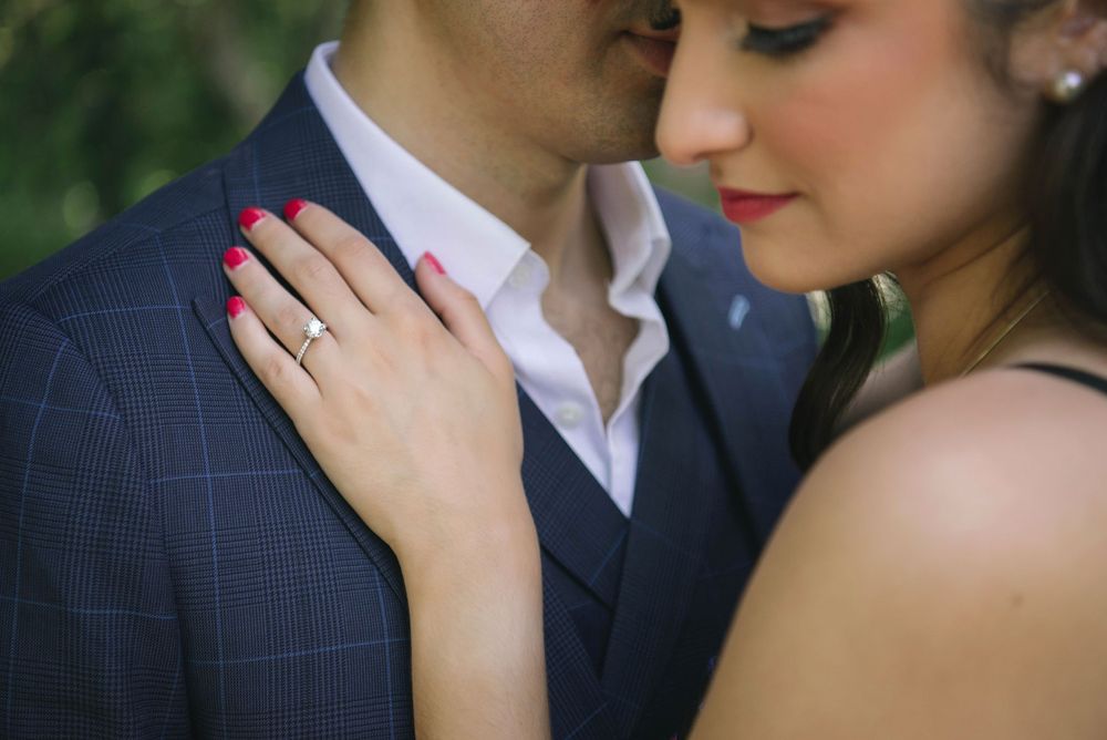 beautiful shot of the ring of the bride at the engagement session