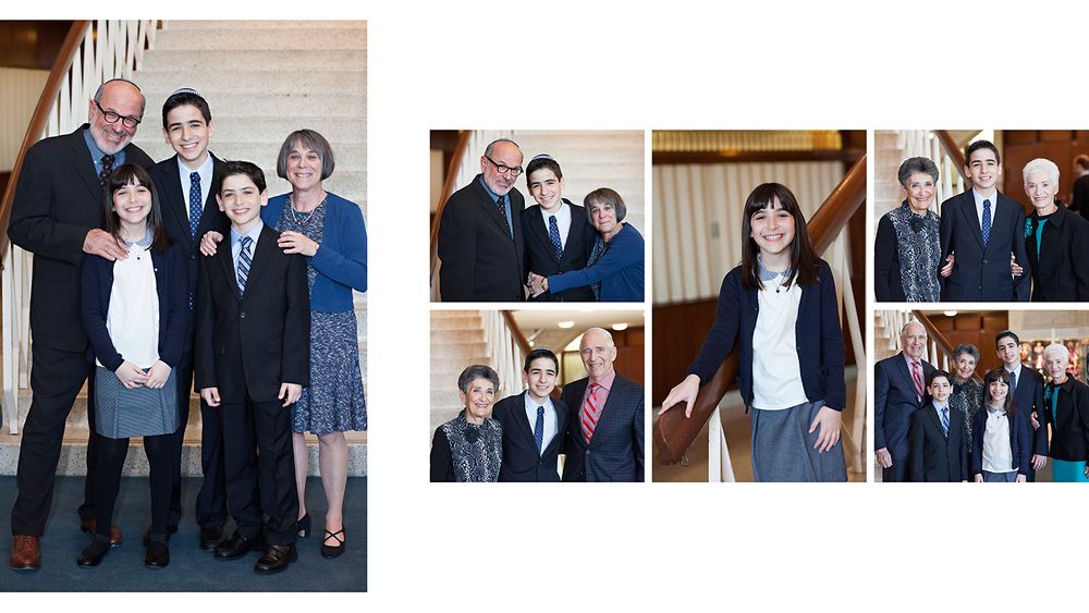 A collection of formal family portraits taken at a religious celebration.