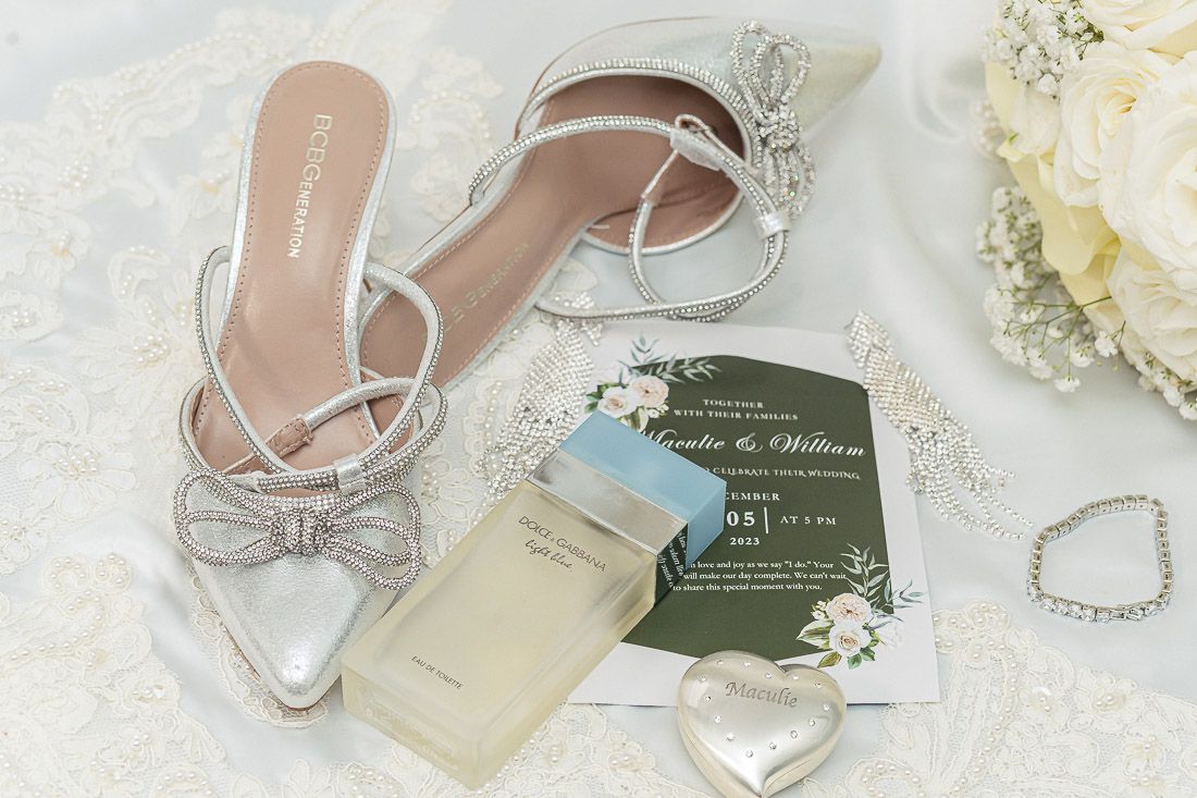 A Picture of A Bride shoes and accessories for Her Wedding Day in Hampton inn hotel in palm beach gardens