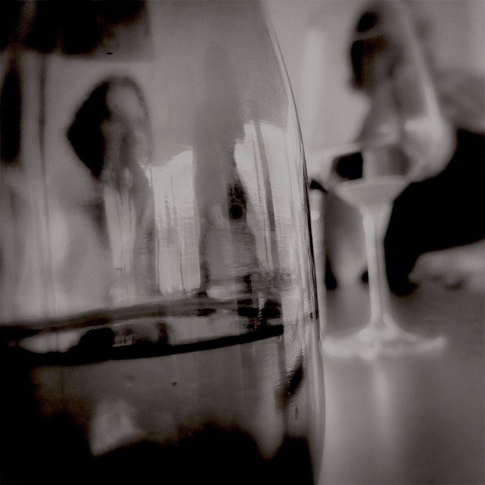 Entering Altered States, Lisbon, Portugal - Friends through the looking glass, couple, black and white, distorted