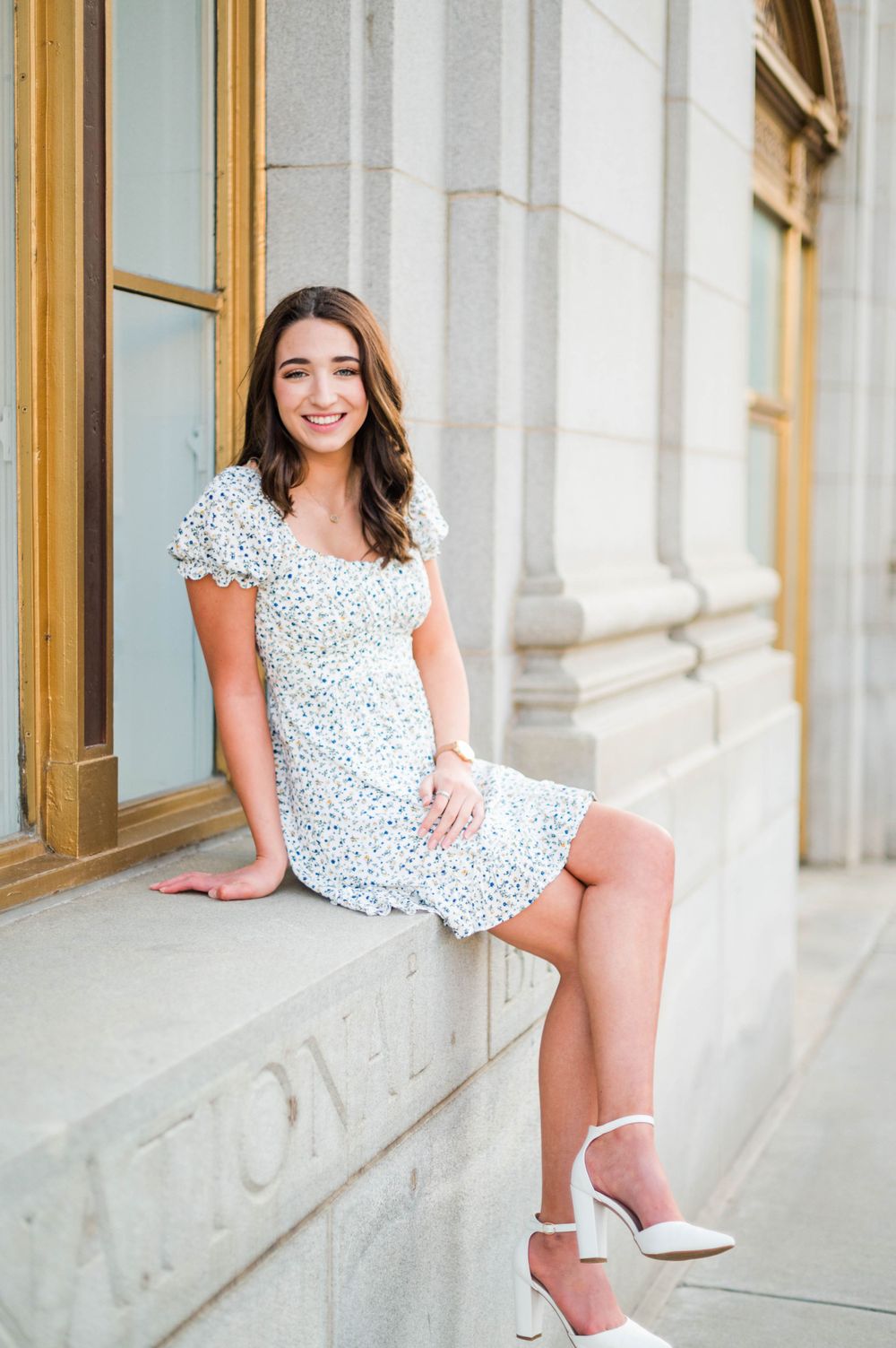High school senior girl spring time senior session in downtown Tulsa, OK.