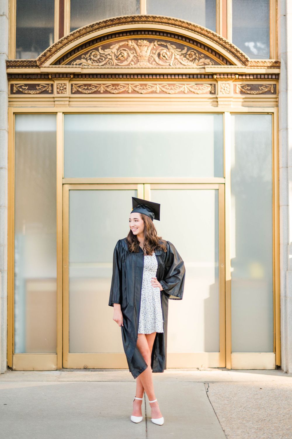 High school senior girl spring time senior session in downtown Tulsa, OK.