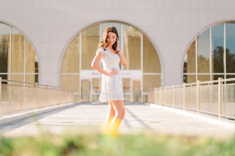 High school senior girl spring time senior session in downtown Tulsa, OK.