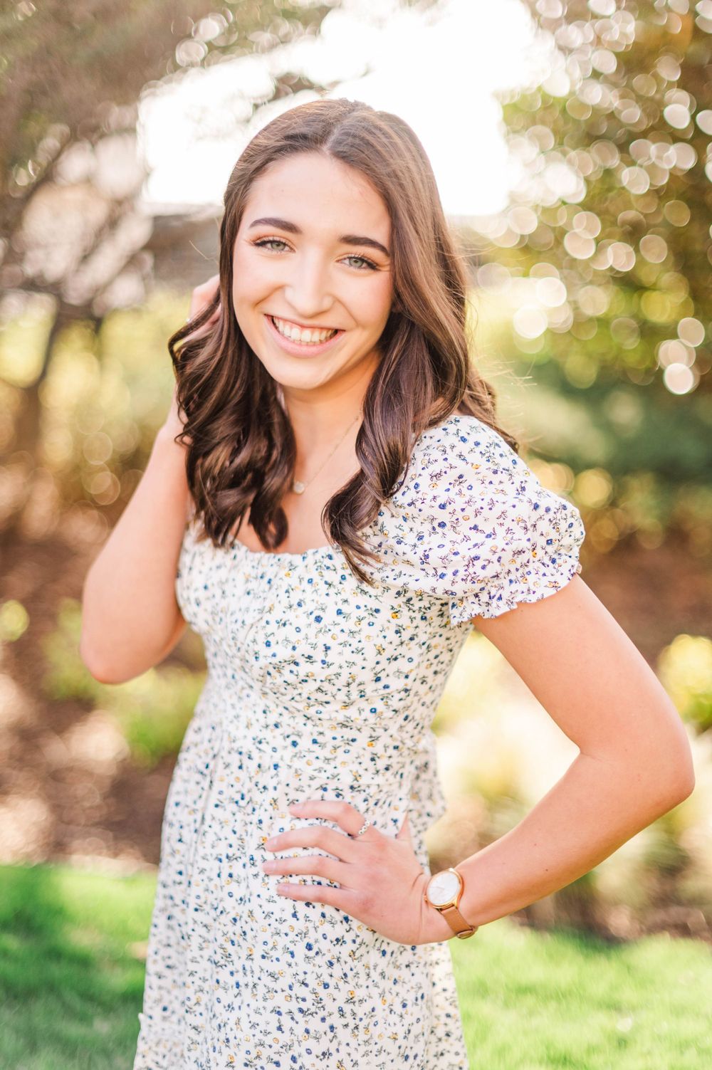 High school senior girl spring time senior session in downtown Tulsa, OK.