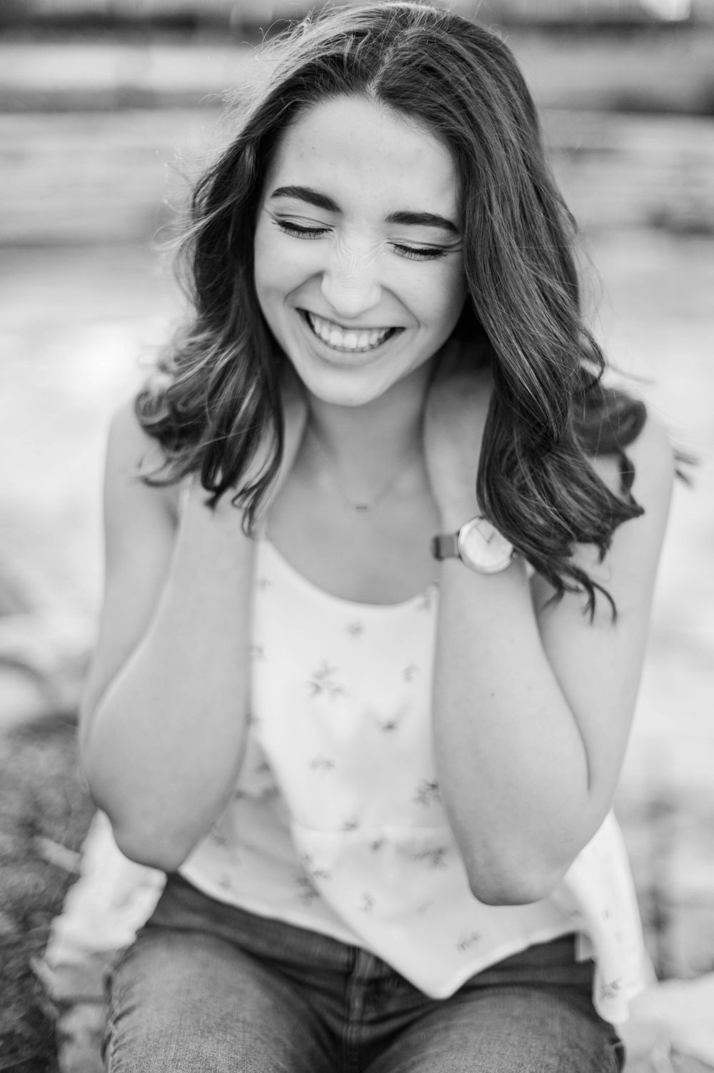 High school senior girl spring time senior session in downtown Tulsa, OK.