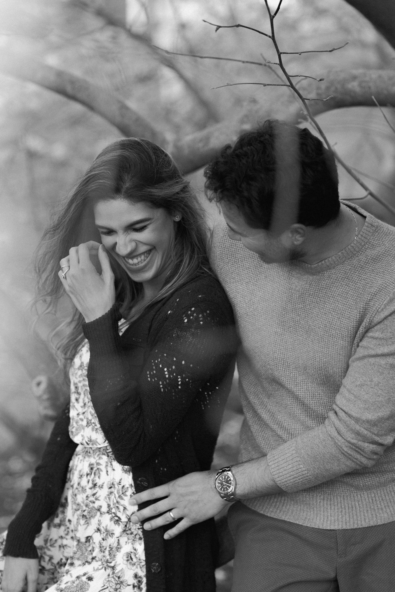 Joyful couple engagement portrait
