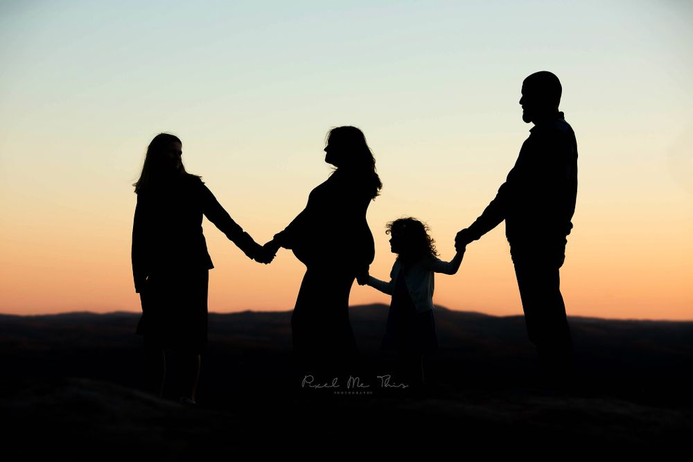 Silhouette of family on a mountain. Greenville, SC newborn photographer, Easley, SC Newborn photographer
