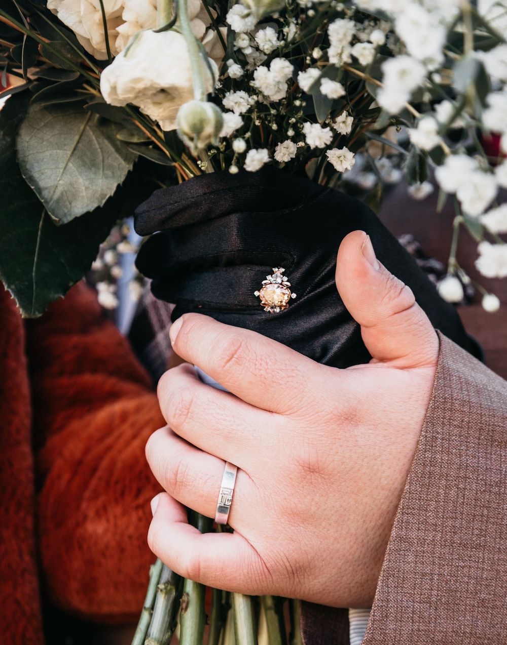 Close up of wedding rings.