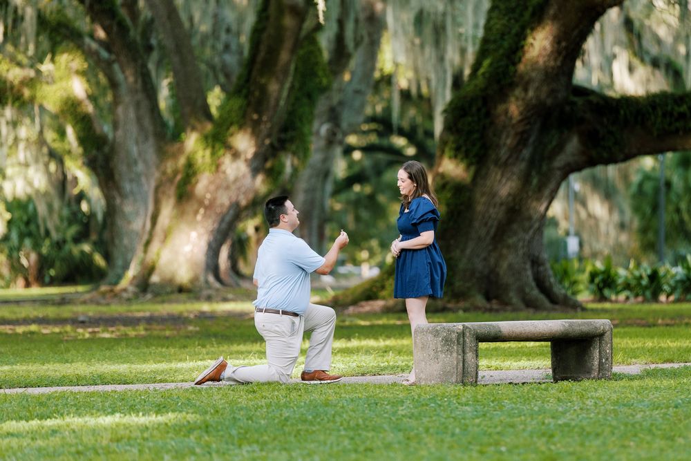 Man proposing marriage to a woman at the park