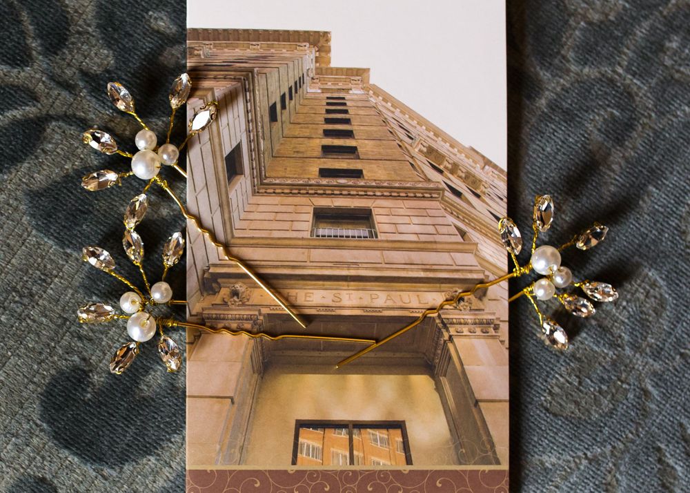 Bridal wedding dress, shoes, bouquet, rings, and jewelry captured during St. Paul wedding, showcasing elegant, timeless details