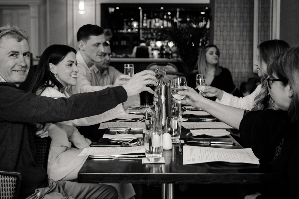 family eating dinner at Hardiman hotel in Galway, celebrating pre wedding day