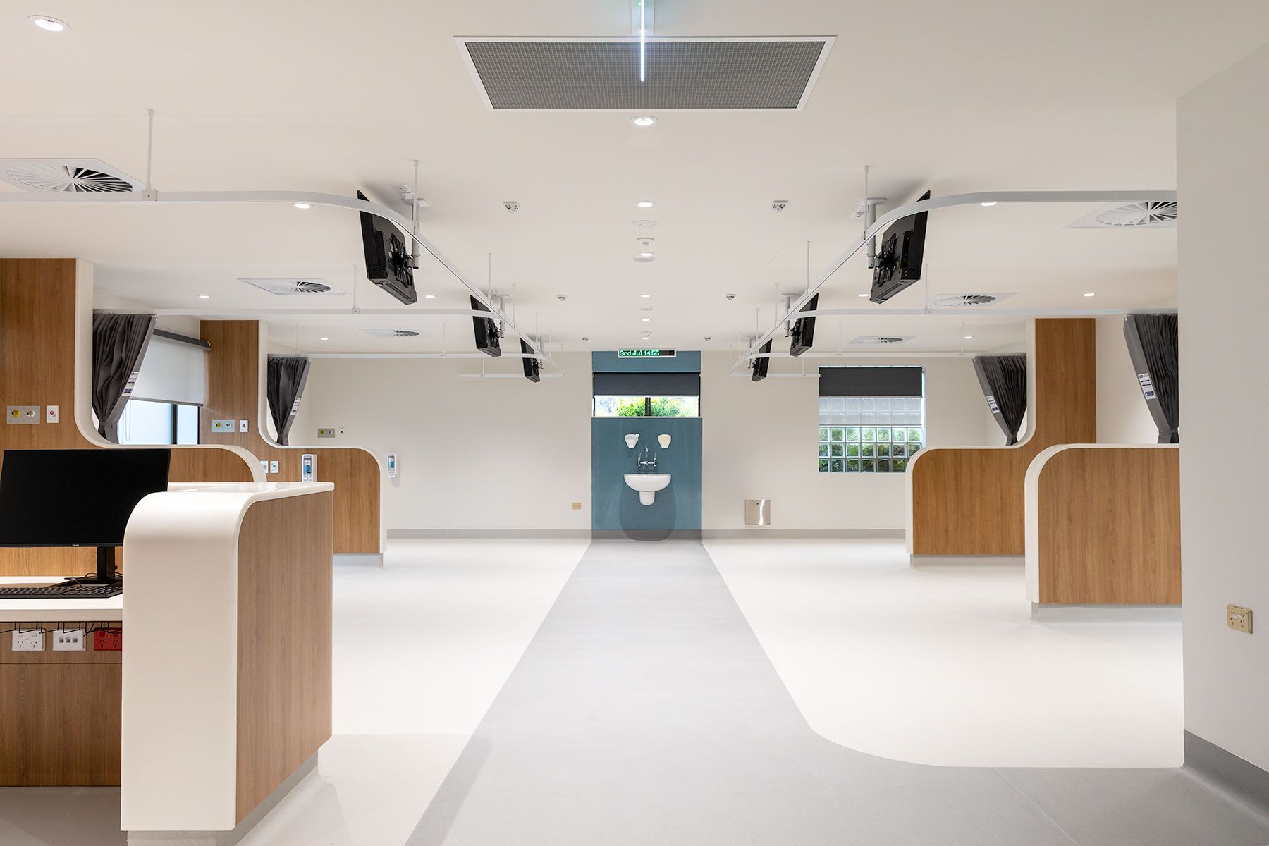 Commercial interior photography by Jason Robins showing a modern, architectural hospital ward and medical facility design in Albury Wodonga.