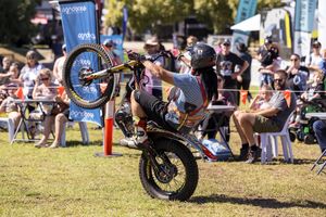 Albury Wodonga event photography by Jason Robins capturing an action shot of a stunt motorcycle rider performing at a regional show.