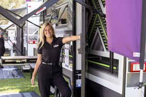 Albury Wodonga commercial photography by Jason Robins showing a corporate promotional model at a local caravan and outdoor lifestyle expo