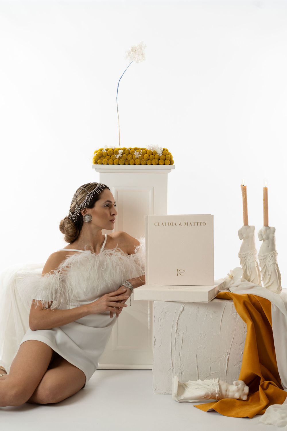 Luxury fine art wedding album with editorial pages and premium print design