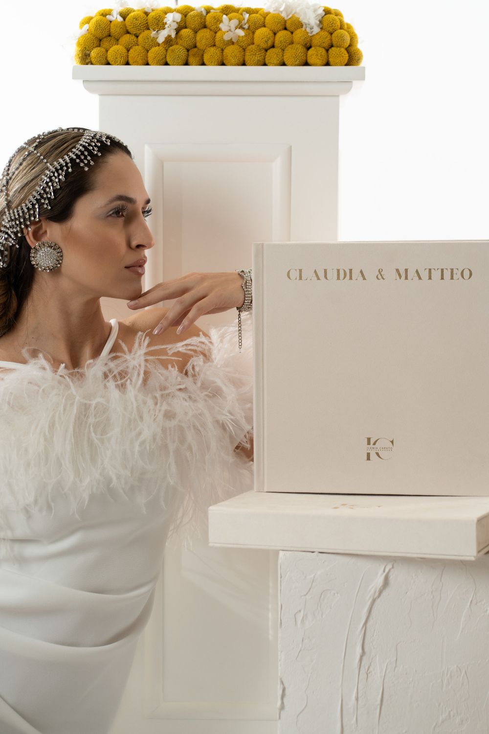 Luxury fine art wedding album with editorial pages and premium print design