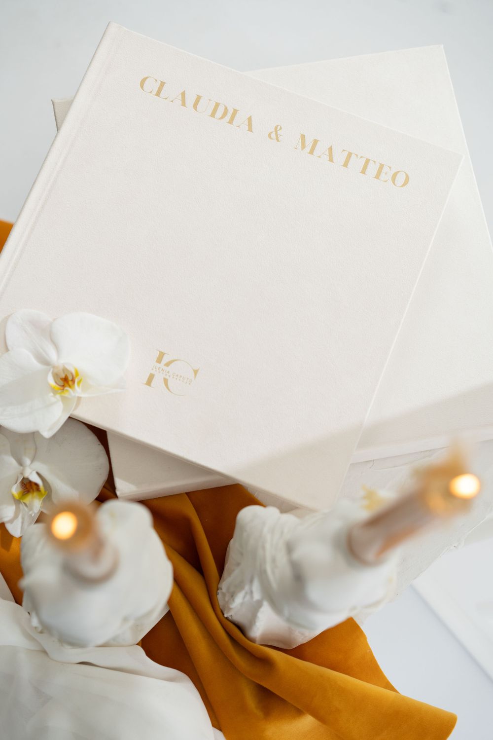 Luxury fine art wedding album with editorial pages and premium print design