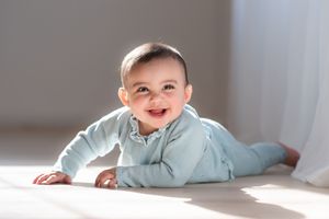 7 month old baby milestone session expressive baby Halifax studio photography