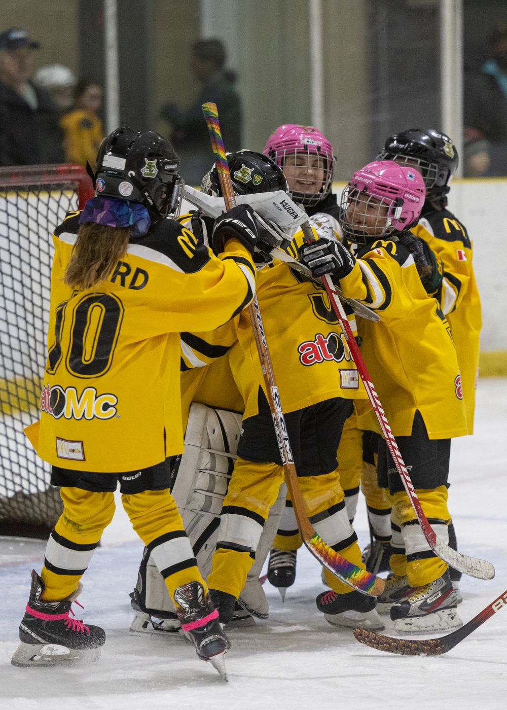 Stoney Creek Sabres Girls hockey players during game